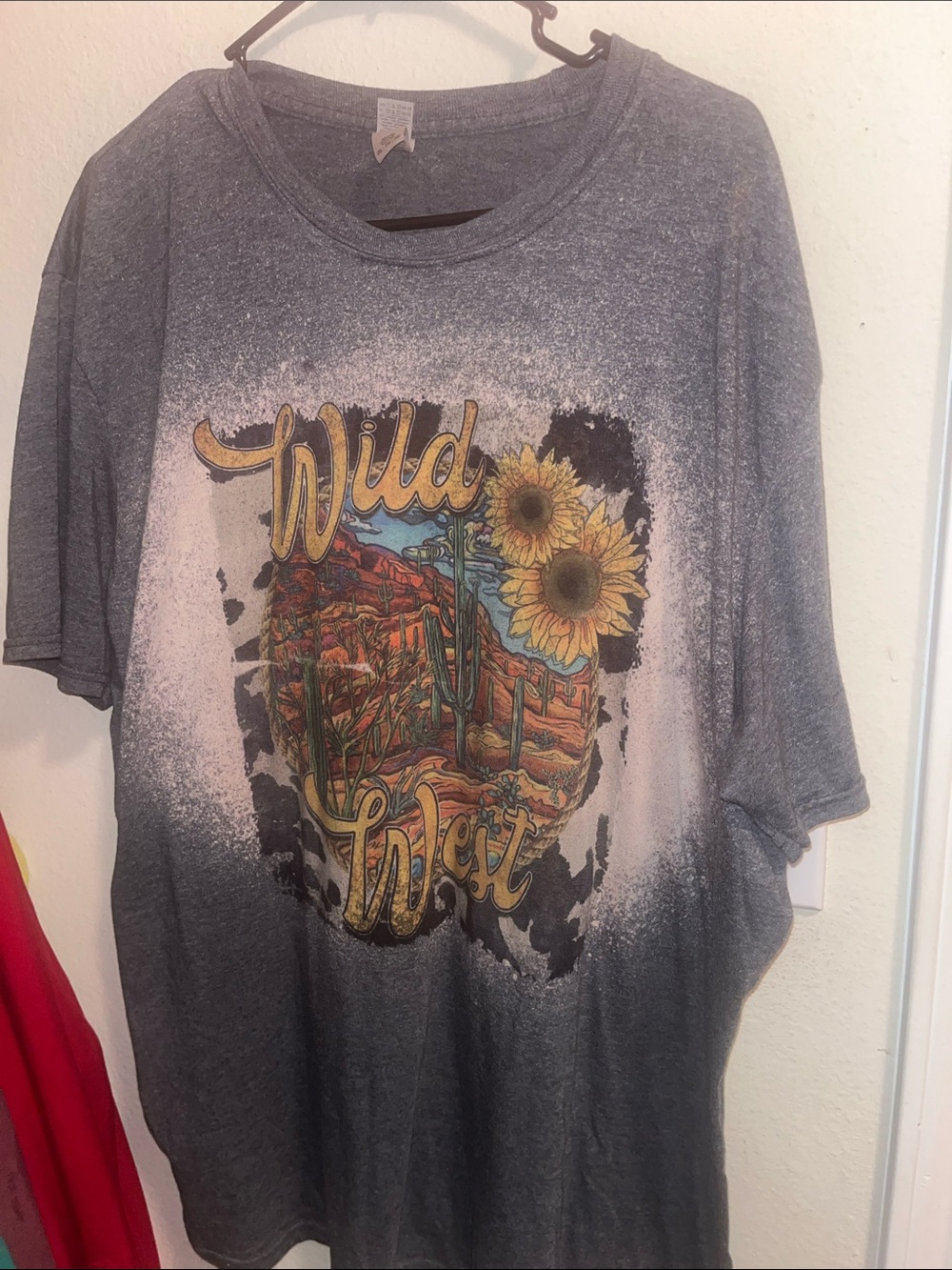 Wild West Graphic Tee with Sunflower Desert Print - Gray